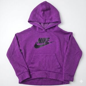 Nike Girls 6X Sparkle Fleece Hoodie Purple Silver Shimmer Black Logo Like New